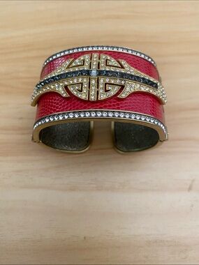 Heidi Daus Red and Black Crystal-Accent Gold Cuff Bracelet